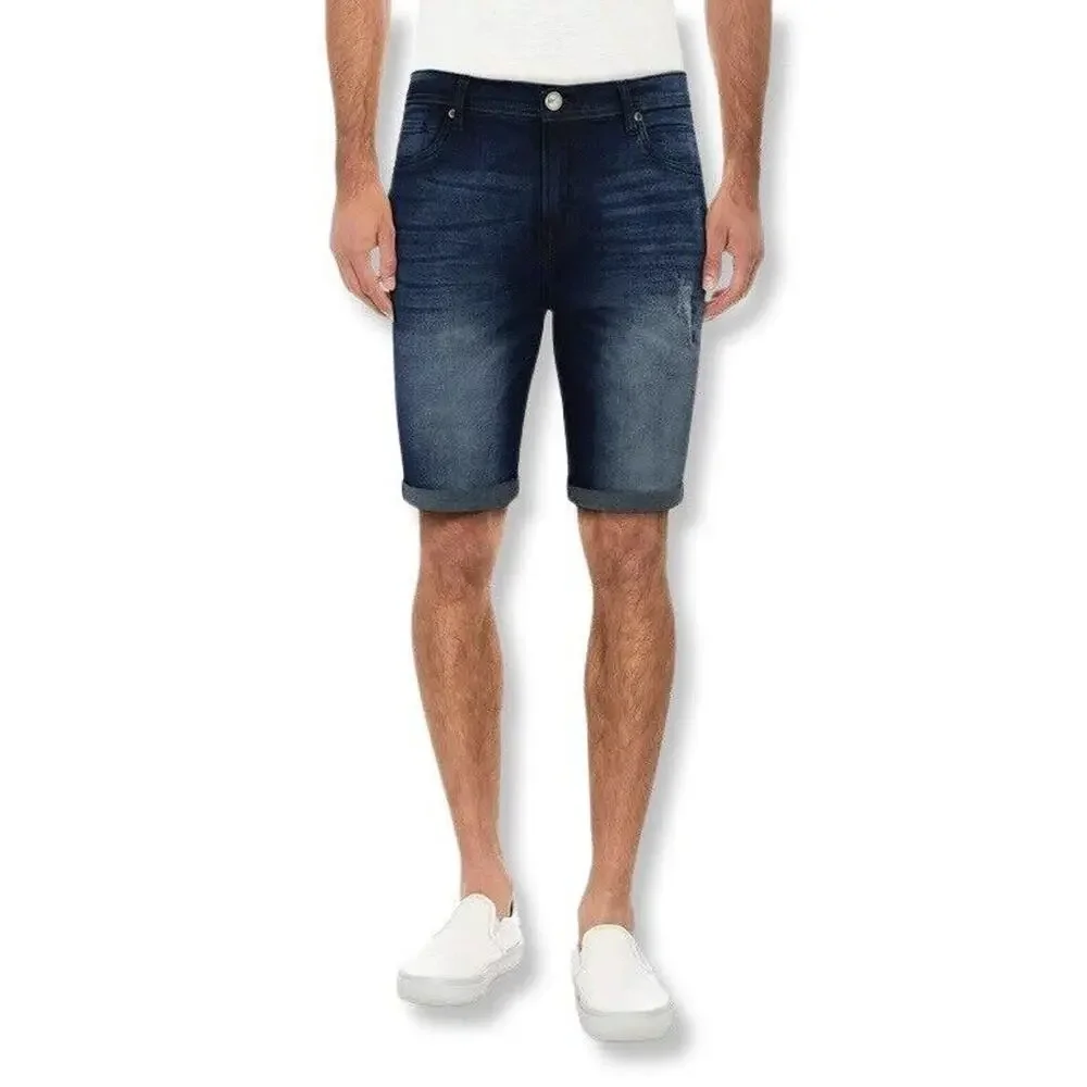 NWT X-Ray Rolled Up Men’s Bermuda Shorts Indigo Blue Distressed Faded Stretch 34